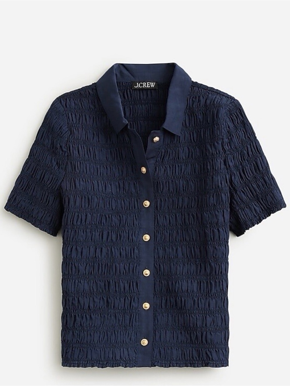J. Crew Navy Smocked button-up shirt in cotton-blend voile